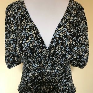 NWT! Free People Floral Print Low V-Neck Blouse